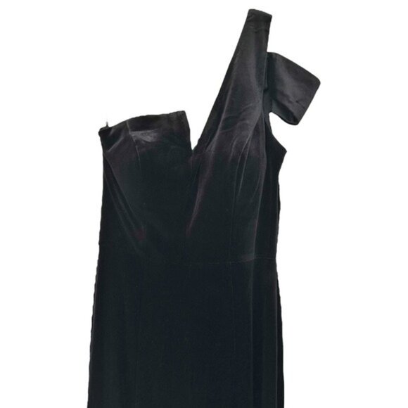 Betsy and Adam Ella Velvet One Shoulder Long Black Gown Dress Size 8 - Picture 4 of 11
